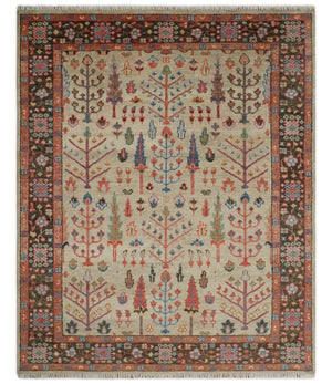 Tree of Life Hand Knotted 8x10 Beige, Brown and Rust Traditional Oushak Wool Rug