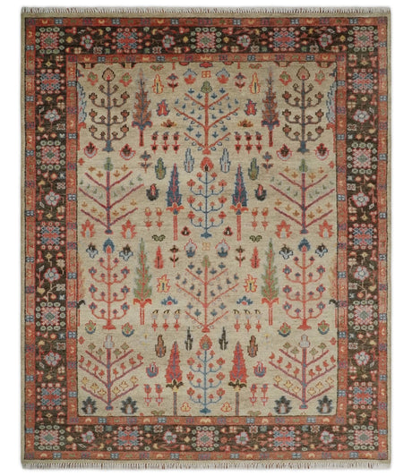Tree of Life Hand Knotted 8x10 Beige, Brown and Rust Traditional Oushak Wool Rug