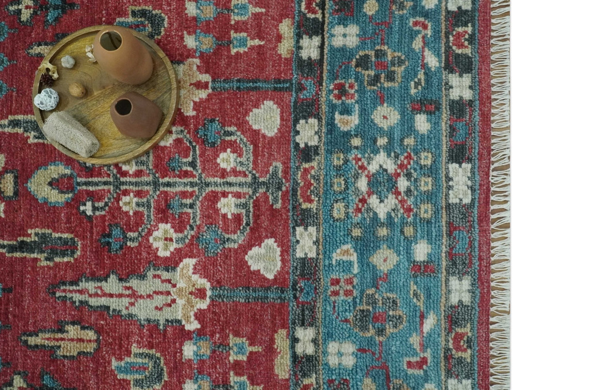 Tree of Life Hand Knotted 8x10 Maroon and Blue Traditional Wool area Rug