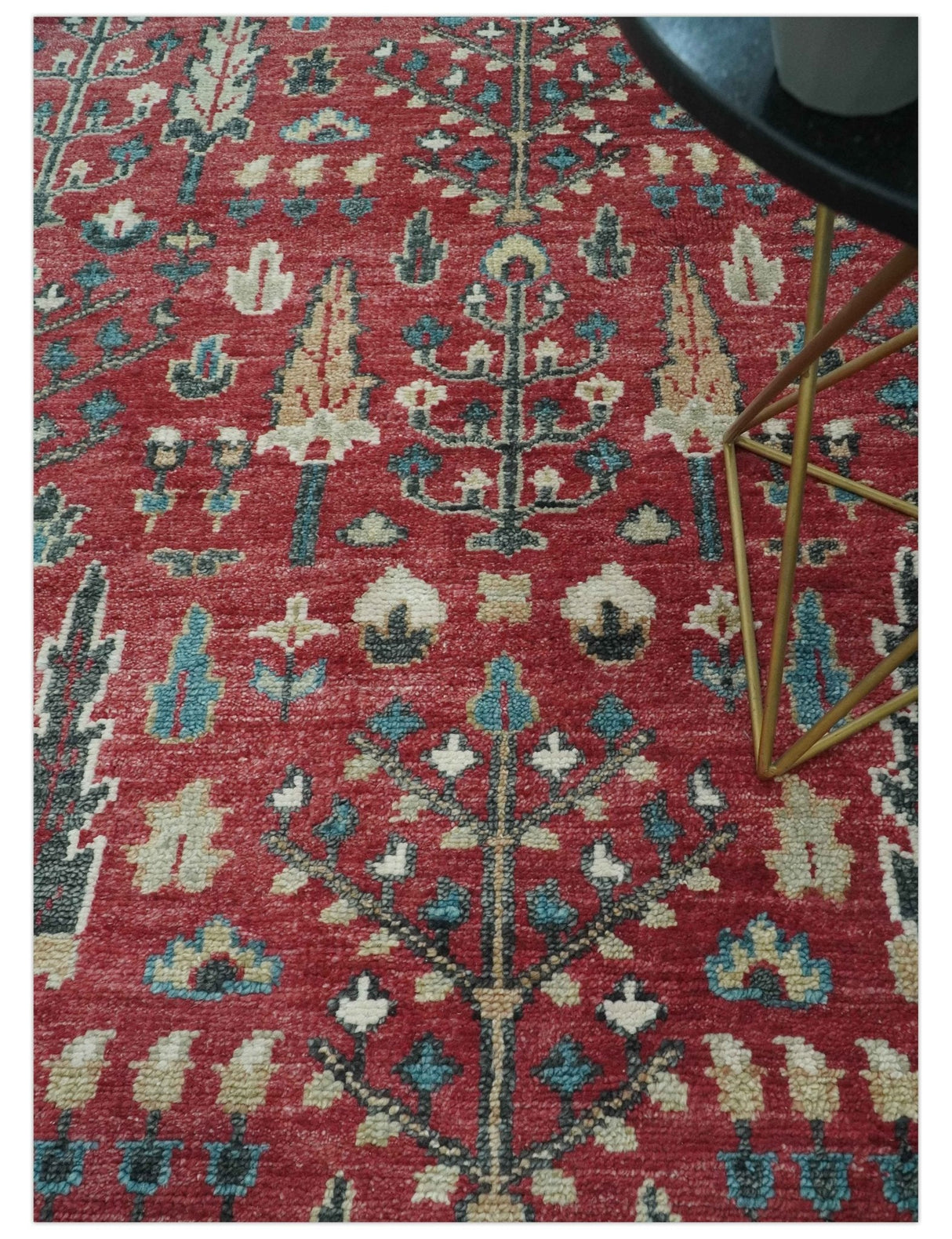 Tree of Life Hand Knotted 8x10 Maroon and Blue Traditional Wool area Rug