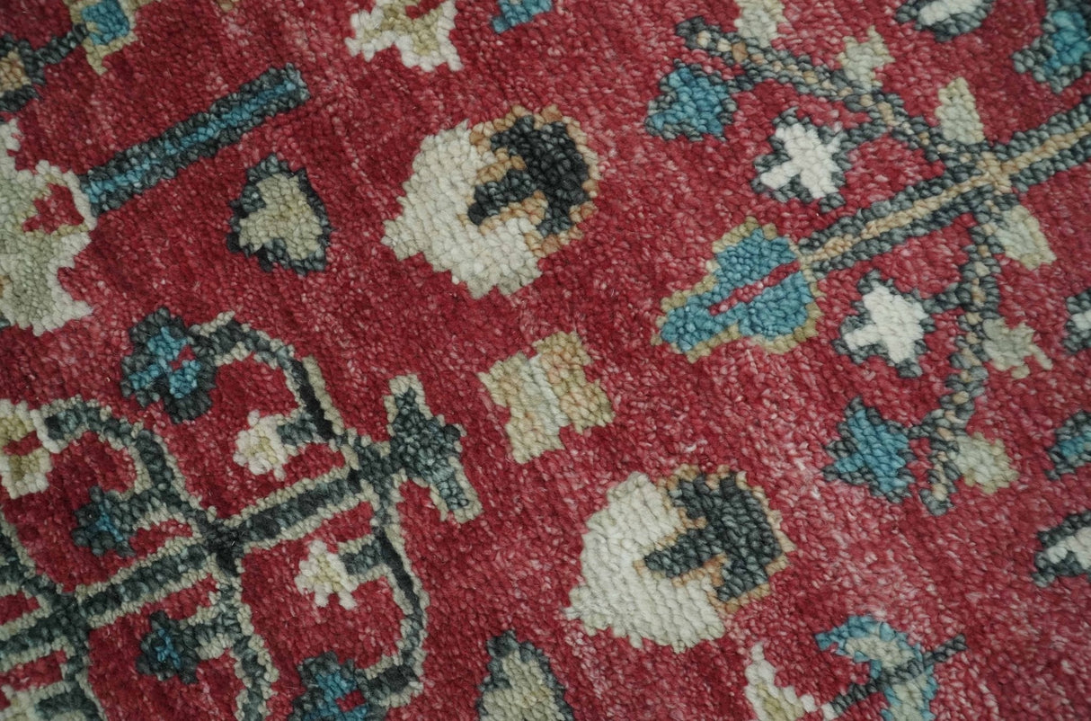 Tree of Life Hand Knotted 8x10 Maroon and Blue Traditional Wool area Rug
