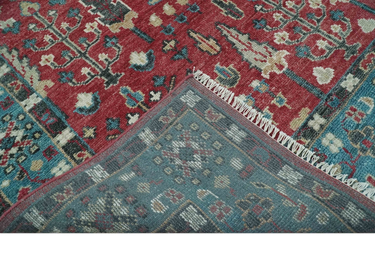 Tree of Life Hand Knotted 8x10 Maroon and Blue Traditional Wool area Rug