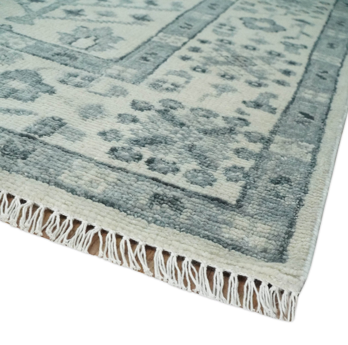 Tree of Life Hand Knotted Ivory and Charcoal Traditional Oushak 8x10 Wool Rug