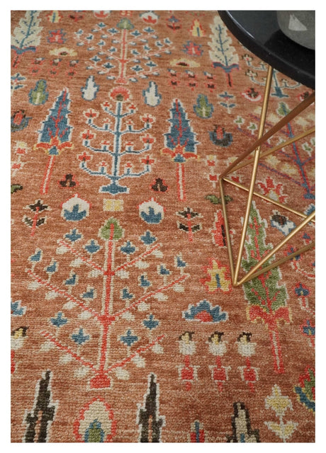 Tree of Life Peach and Brown Hand Knotted 8x10 Traditional Oushak Wool Rug