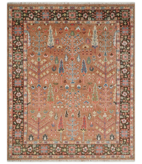 Tree of Life Peach and Brown Hand Knotted 8x10 Traditional Oushak Wool Rug