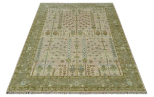 Tree of life Beige, Purple and Olive Hand Knotted Traditional Floral Custom Made wool rug