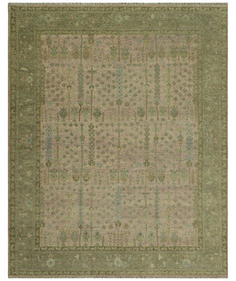 Tree of life Beige, Purple and Olive Hand Knotted Traditional Floral Custom Made wool rug