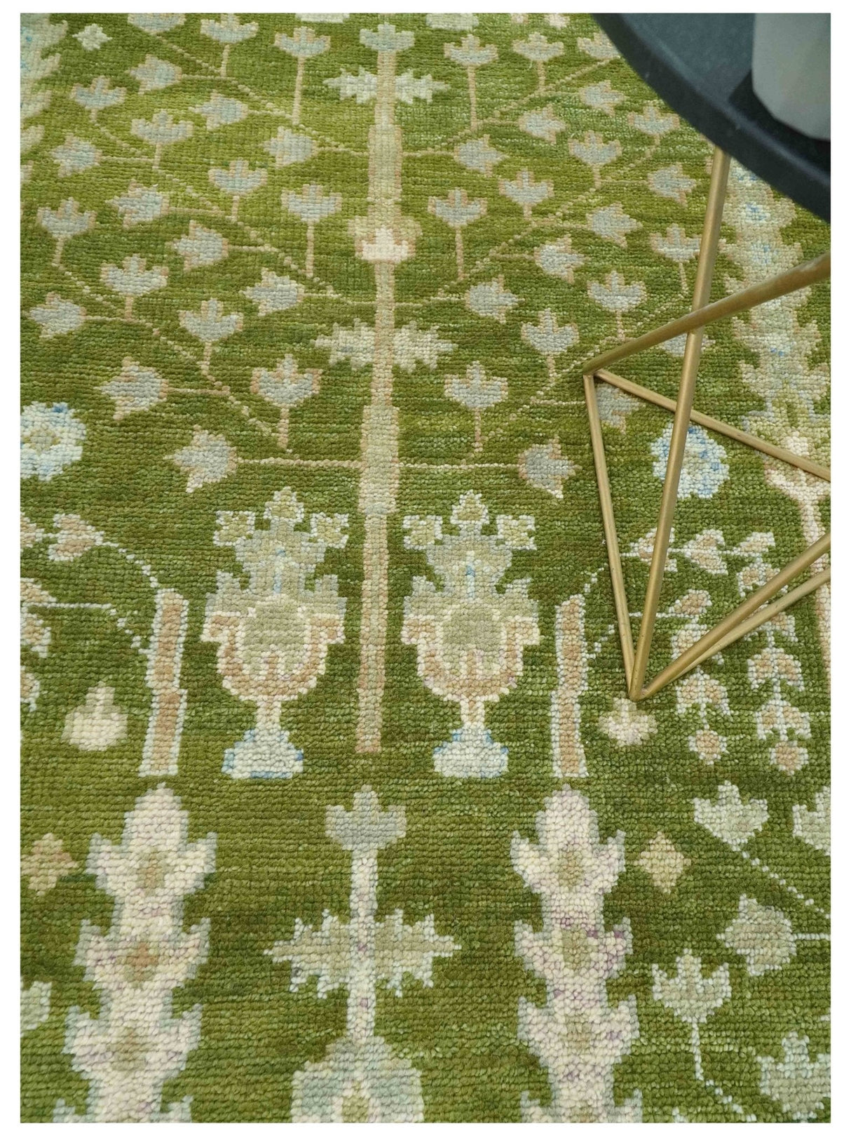 Tree of life Green and Silver Hand Knotted Traditional Floral 8x10 wool rug