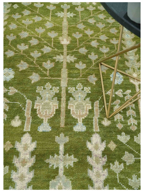 Tree of life Green and Silver Hand Knotted Traditional Floral 8x10 wool rug