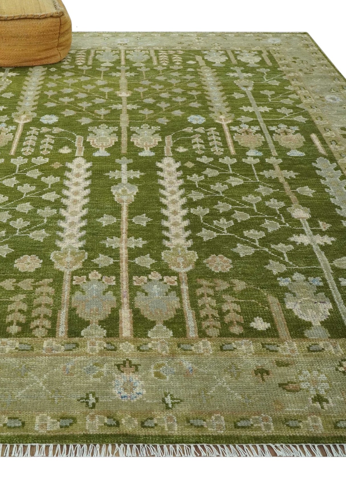 Tree of life Green and Silver Hand Knotted Traditional Floral 8x10 wool rug
