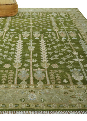 Tree of life Green and Silver Hand Knotted Traditional Floral 8x10 wool rug