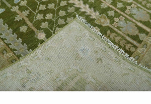 Tree of life Green and Silver Hand Knotted Traditional Floral 8x10 wool rug