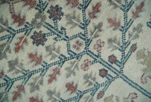 Tree of life Ivory, Teal, Olive and Brown Hand Knotted Traditional Oushak wool Area Rug