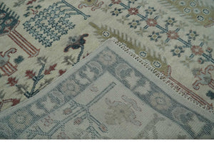 Tree of life Ivory, Teal, Olive and Brown Hand Knotted Traditional Oushak wool Area Rug