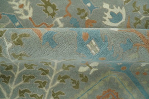 Tree of life Traditional Floral Gray, Beige, Green and Dark Peach Hand Tufted 8x10 wool Area Rug