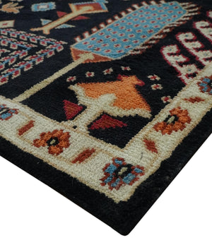 Tree of life Vibrant colorful Black, Beige, Peach and Blue Hand Knotted Traditional Oushak Custom Made wool area Rug