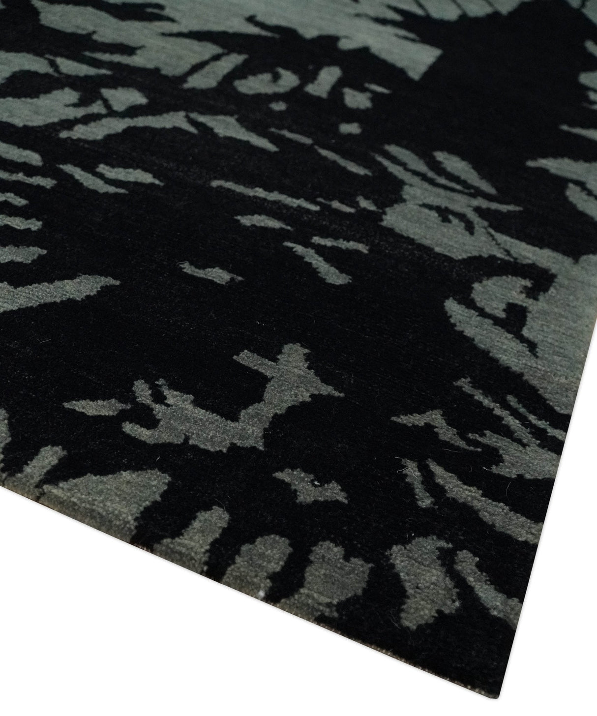 Tree of life leaf Art Gray and Black 5x6.6 Hand knotted wool Area Rug