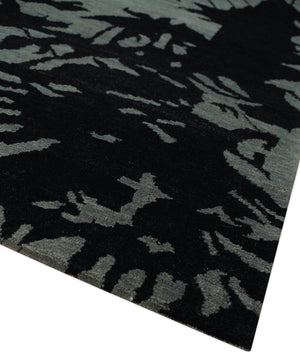 Tree of life leaf Art Gray and Black 5x6.6 Hand knotted wool Area Rug