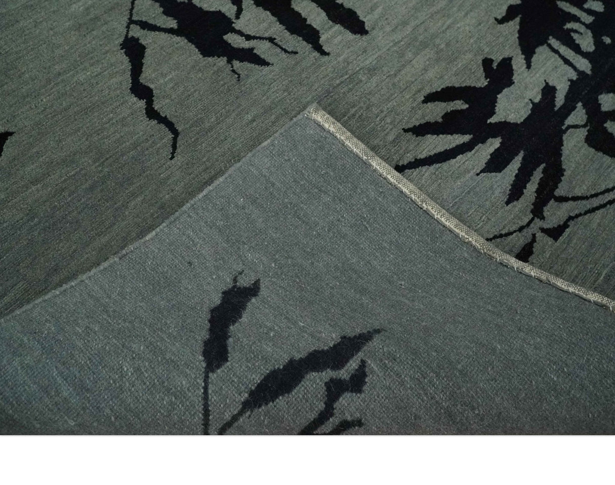 Tree of life leaf Art Gray and Black 5x6.6 Hand knotted wool Area Rug