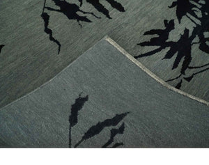 Tree of life leaf Art Gray and Black 5x6.6 Hand knotted wool Area Rug