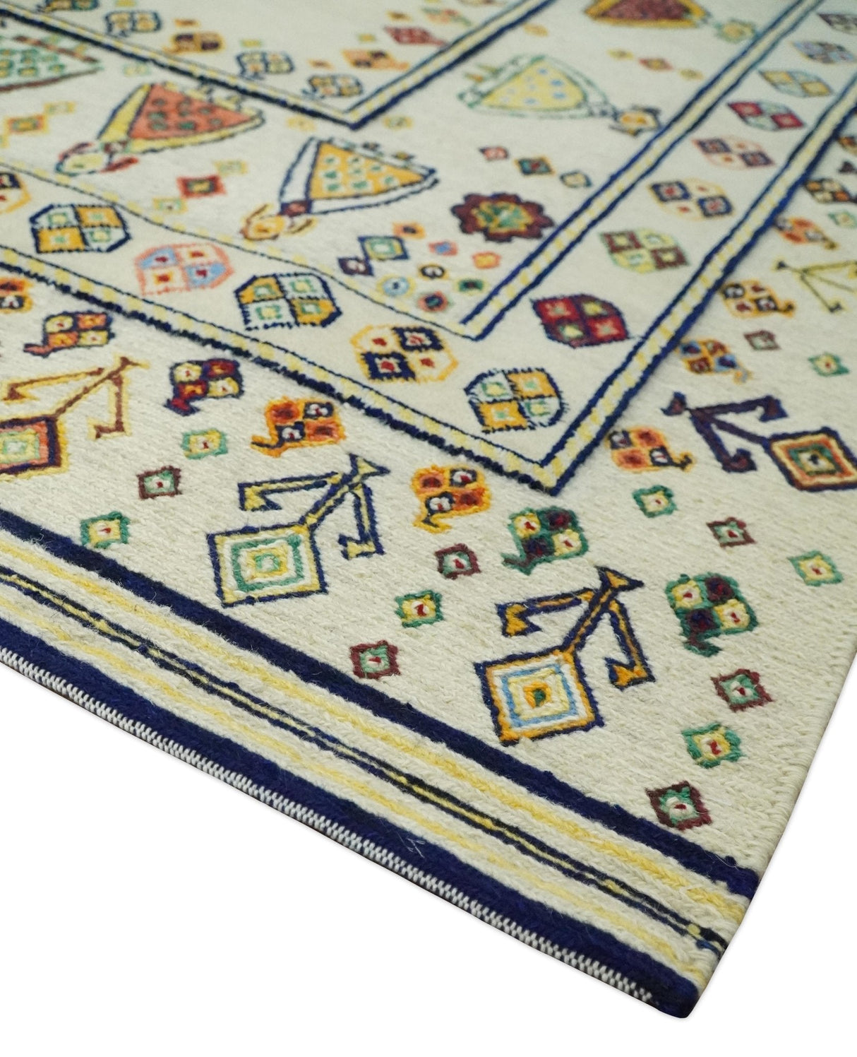 Tribal Art 5x7 Ivory and Beige Hand Spun Wool Hand Woven Southwestern Gabbeh Rug | KNT43
