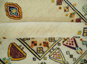 Tribal Art 5x7 Ivory and Beige Hand Spun Wool Hand Woven Southwestern Gabbeh Rug | KNT43