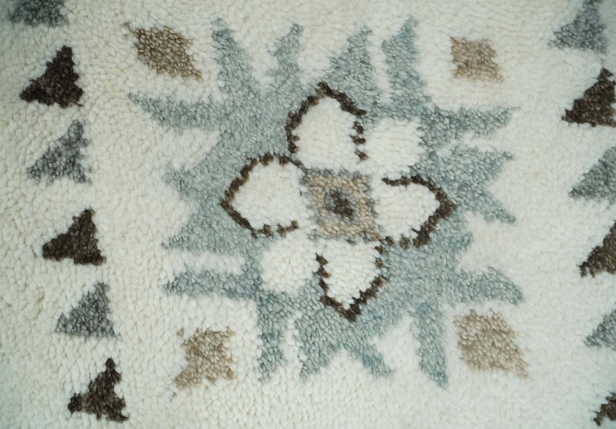 Tribal Design 8x10 Ivory and Brown Traditional Geometrical Pattern Hand Knotted Wool Area Rug