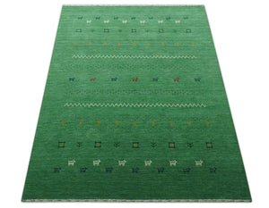 Tribal Design Green Traditional Hand loom 4.6x7 Wool Area Rug