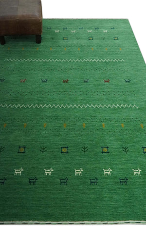 Tribal Design Green Traditional Hand loom 4.6x7 Wool Area Rug
