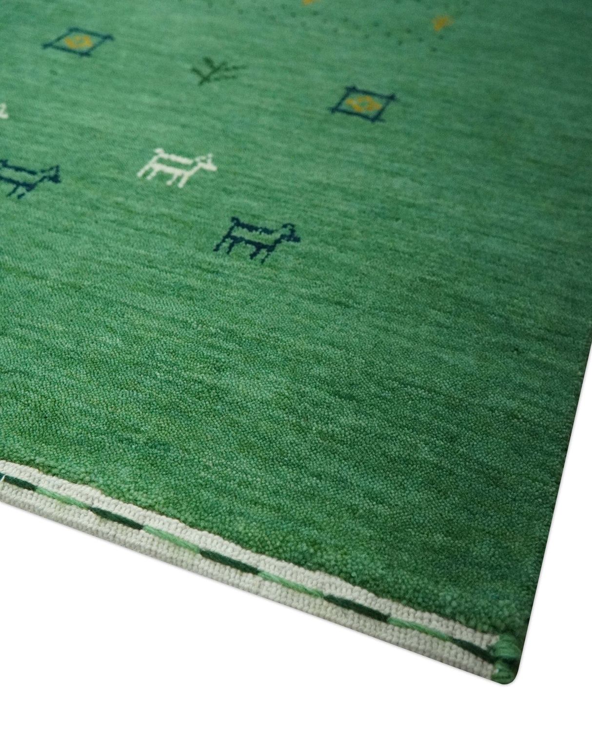 Tribal Design Green Traditional Hand loom 4.6x7 Wool Area Rug