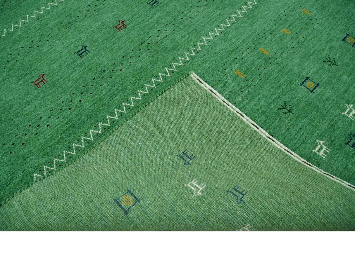 Tribal Design Green Traditional Hand loom 4.6x7 Wool Area Rug