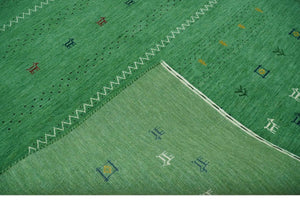 Tribal Design Green Traditional Hand loom 4.6x7 Wool Area Rug