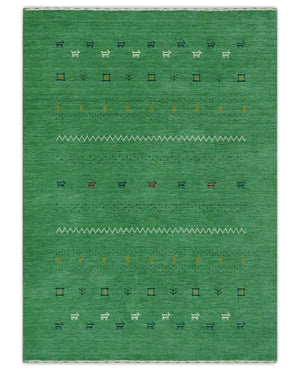 Tribal Design Green Traditional Hand loom 4.6x7 Wool Area Rug