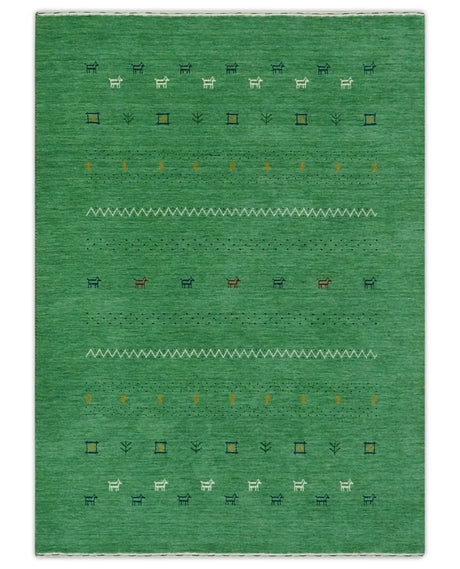 Tribal Design Green Traditional Hand loom 4.6x7 Wool Area Rug
