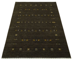 Tribal Design Greenish-Brown Traditional Hand loom 4.6x7 Wool Area Rug