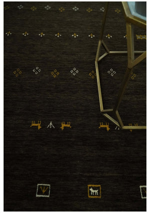 Tribal Design Greenish-Brown Traditional Hand loom 4.6x7 Wool Area Rug