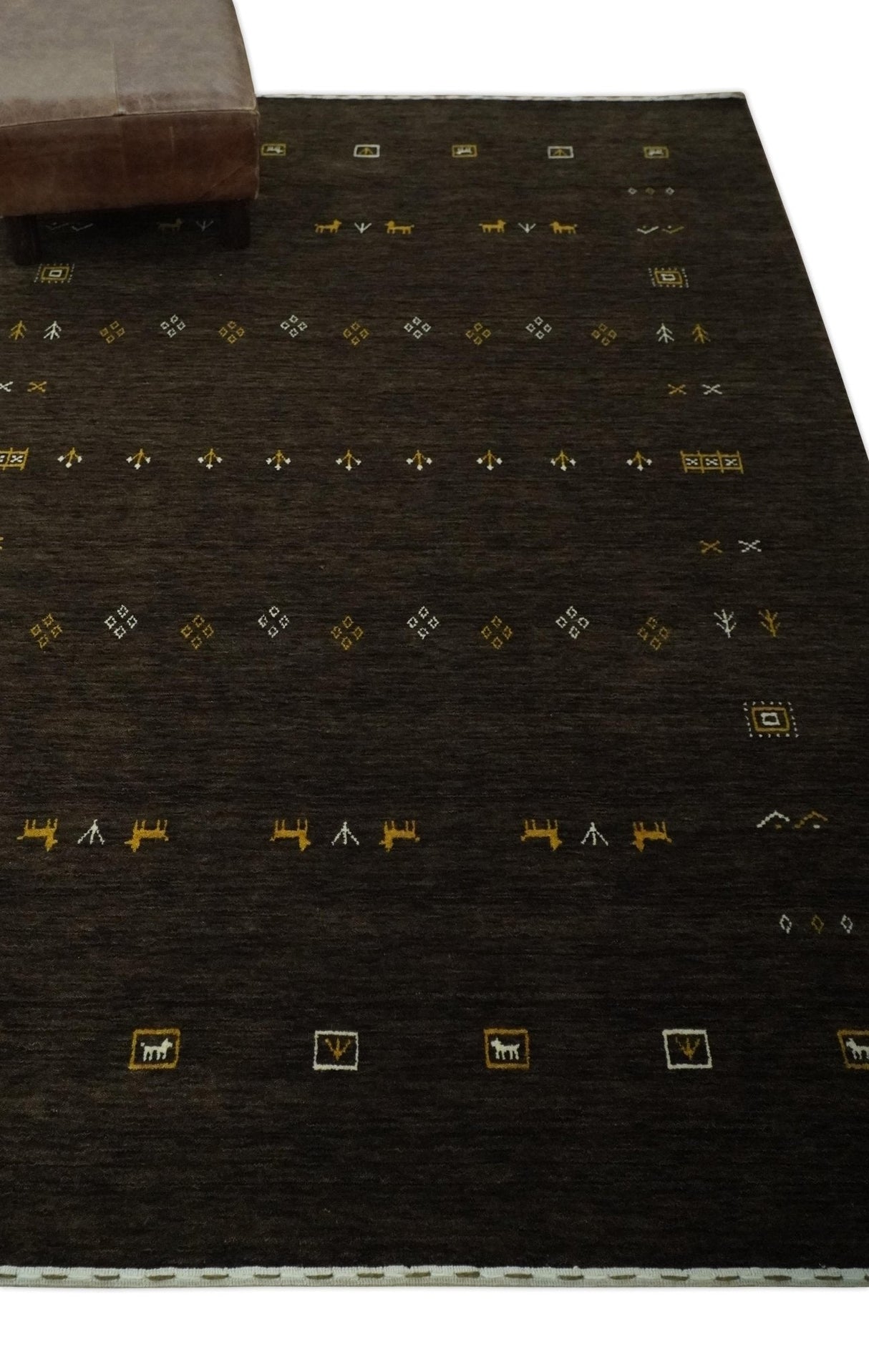 Tribal Design Greenish-Brown Traditional Hand loom 4.6x7 Wool Area Rug