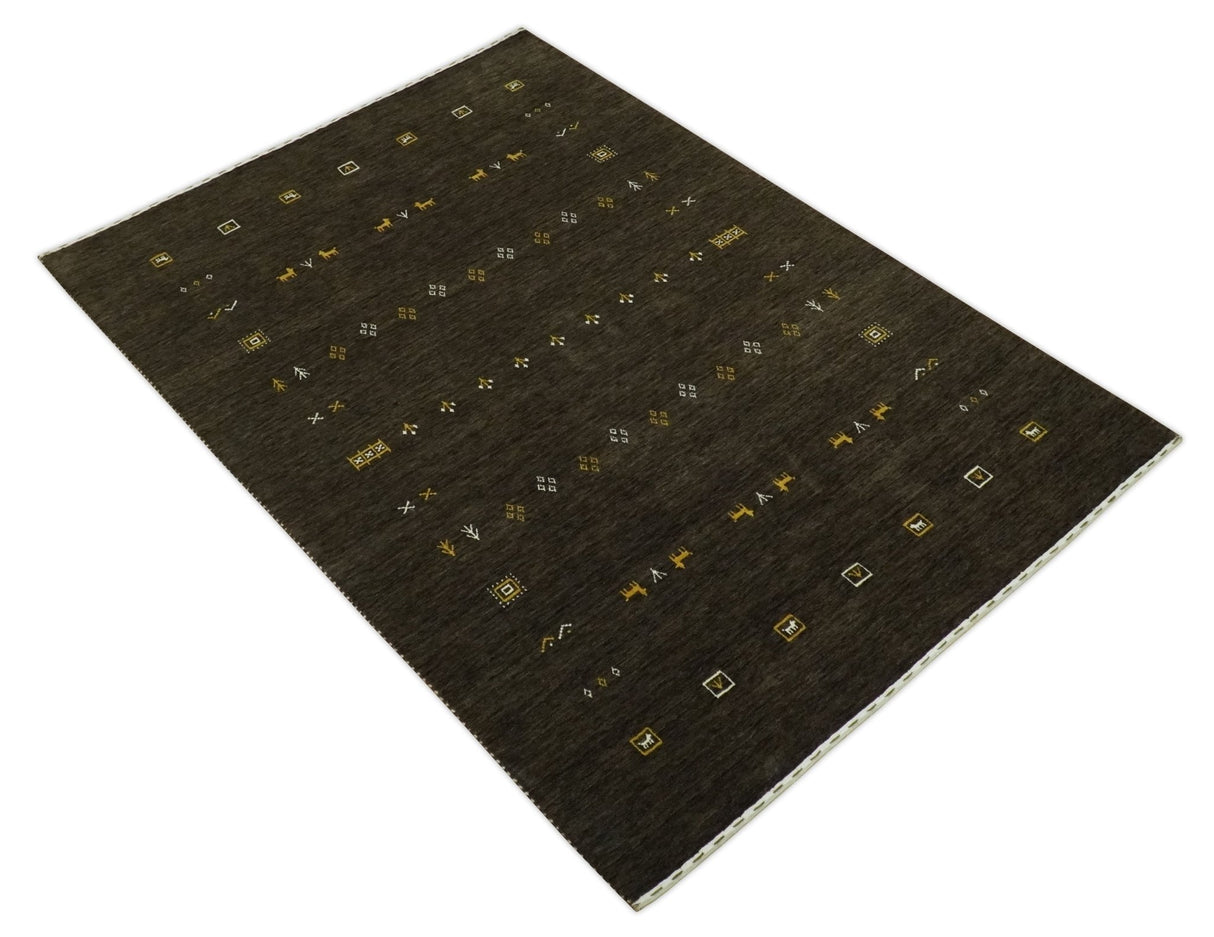Tribal Design Greenish-Brown Traditional Hand loom 4.6x7 Wool Area Rug