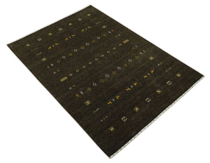 Tribal Design Greenish-Brown Traditional Hand loom 4.6x7 Wool Area Rug