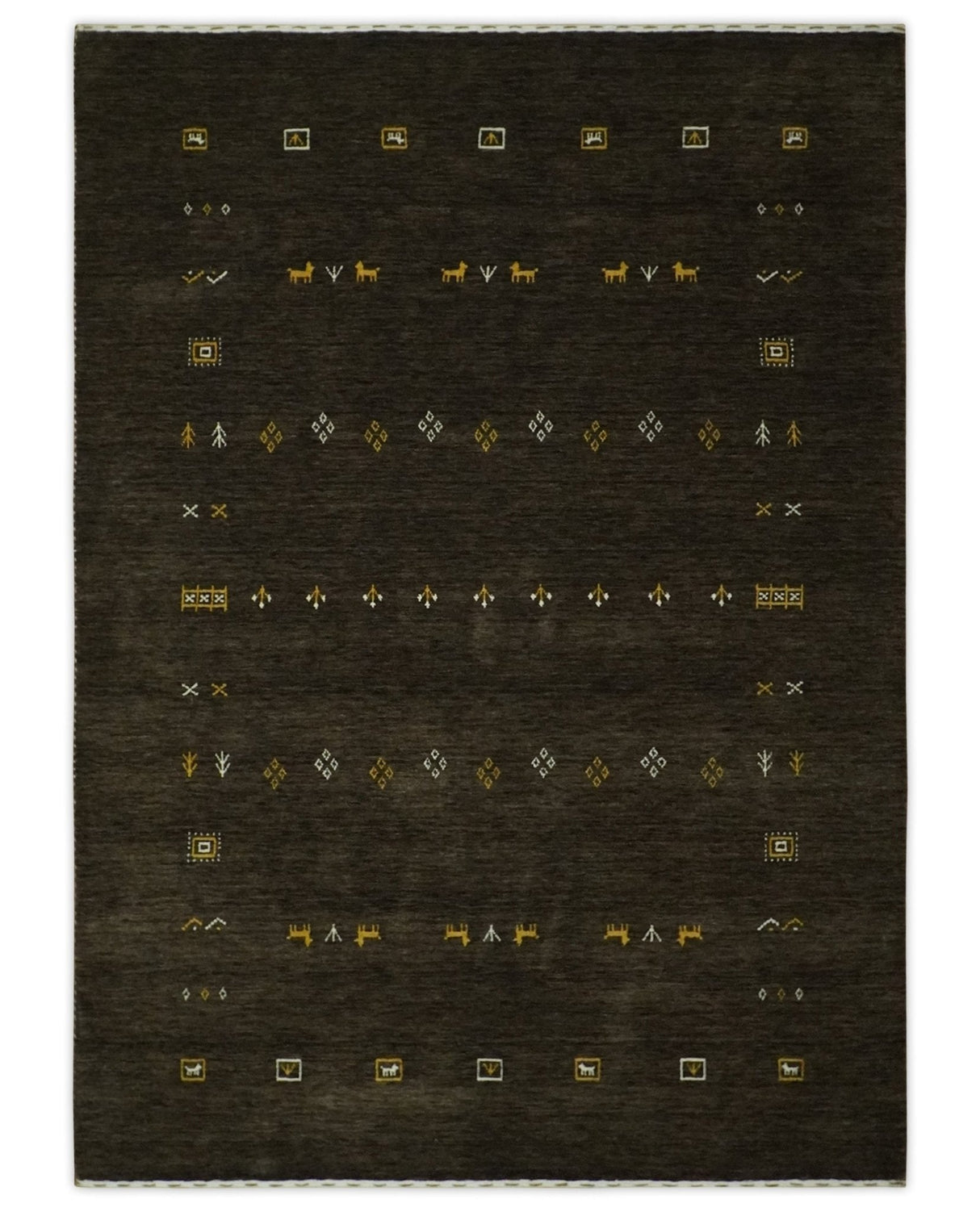 Tribal Design Greenish-Brown Traditional Hand loom 4.6x7 Wool Area Rug