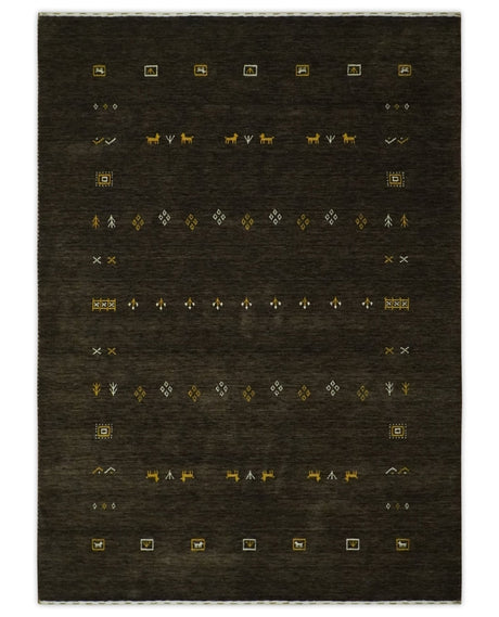 Tribal Design Greenish-Brown Traditional Hand loom 4.6x7 Wool Area Rug