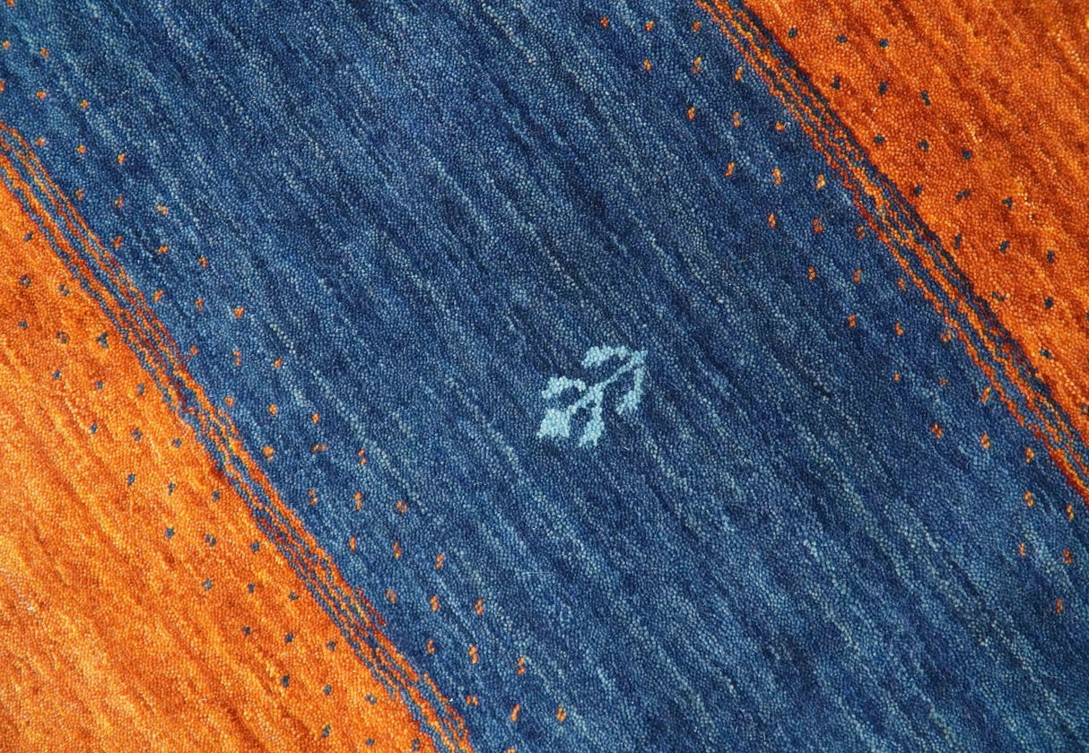 Tribal Gabbeh Green, Gold, Rust and Blue Stripes Design 4.6x7 Wool area Rug