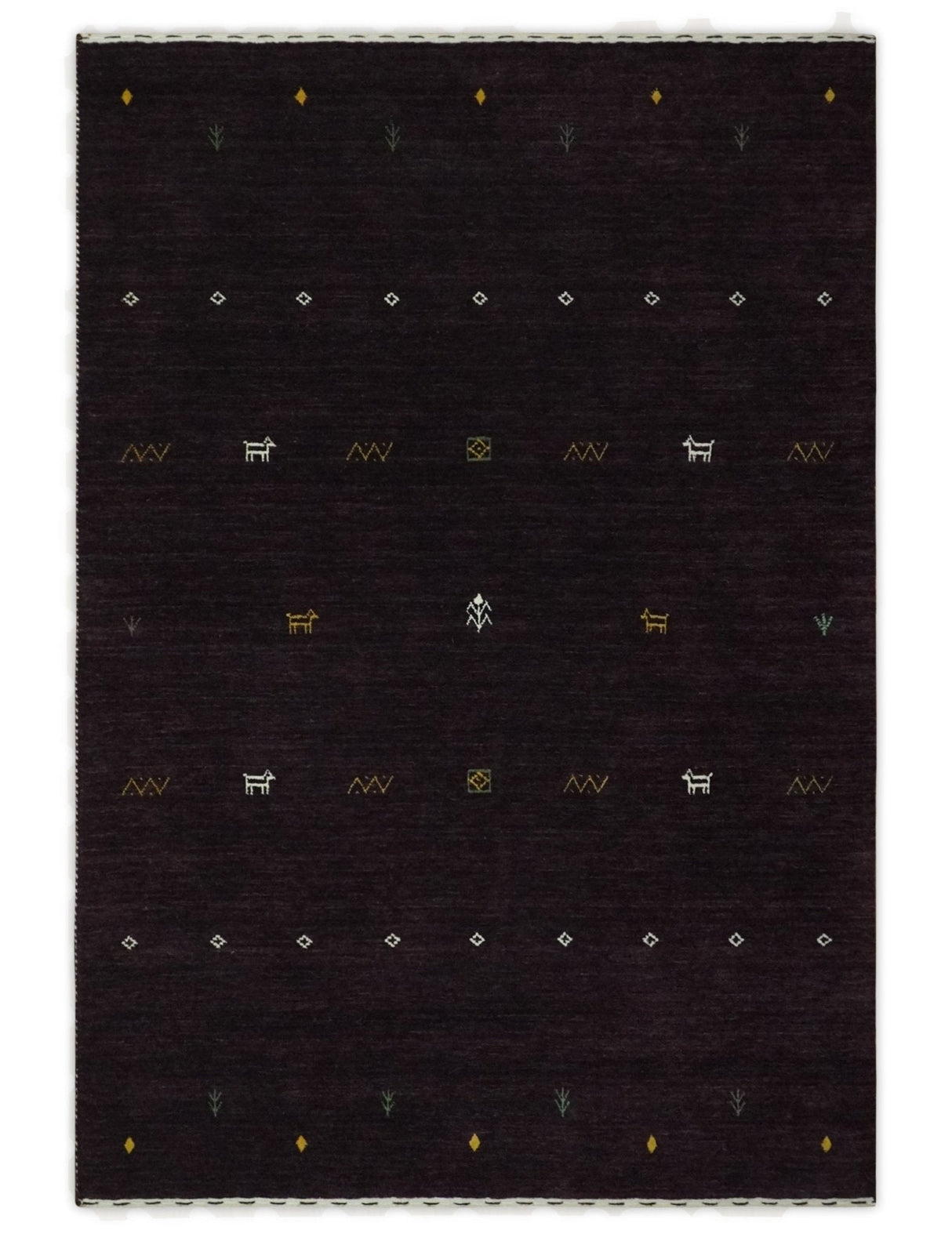 Tribal look Dark Purple Traditional Hand loom 4.6x7 Wool Area Rug