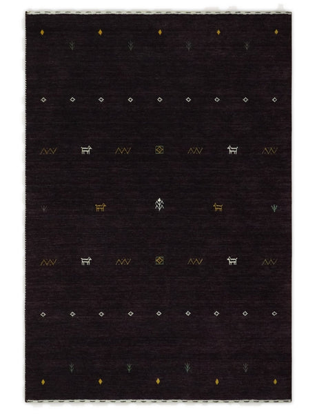 Tribal look Dark Purple Traditional Hand loom 4.6x7 Wool Area Rug