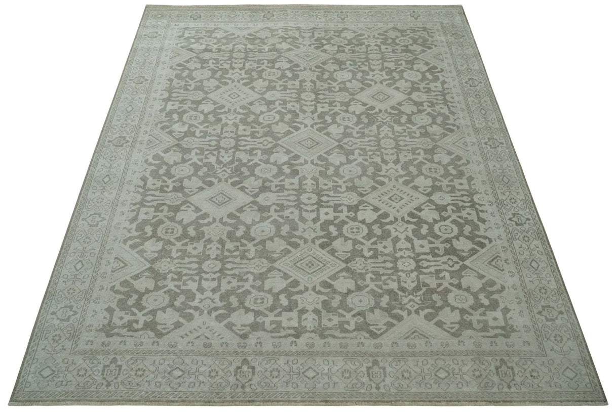 Turkish Design Brown and Ivory 8x10 Hand Knotted Antique Style Traditional Low Pile Wool Rug
