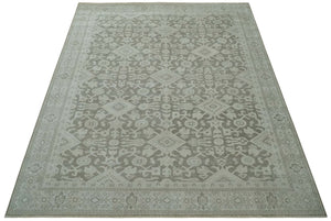 Turkish Design Brown and Ivory 8x10 Hand Knotted Antique Style Traditional Low Pile Wool Rug