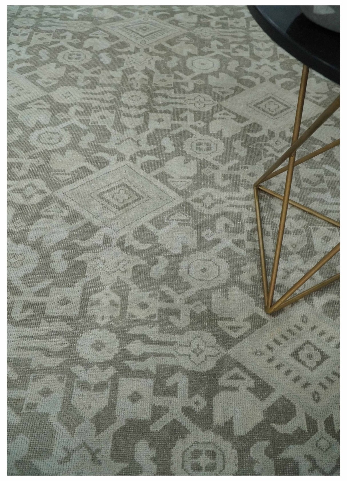 Turkish Design Brown and Ivory 8x10 Hand Knotted Antique Style Traditional Low Pile Wool Rug