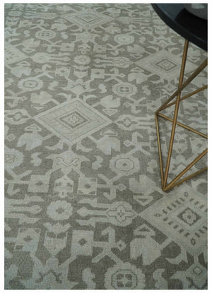 Turkish Design Brown and Ivory 8x10 Hand Knotted Antique Style Traditional Low Pile Wool Rug