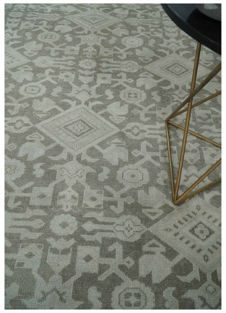 Turkish Design Brown and Ivory 8x10 Hand Knotted Antique Style Traditional Low Pile Wool Rug