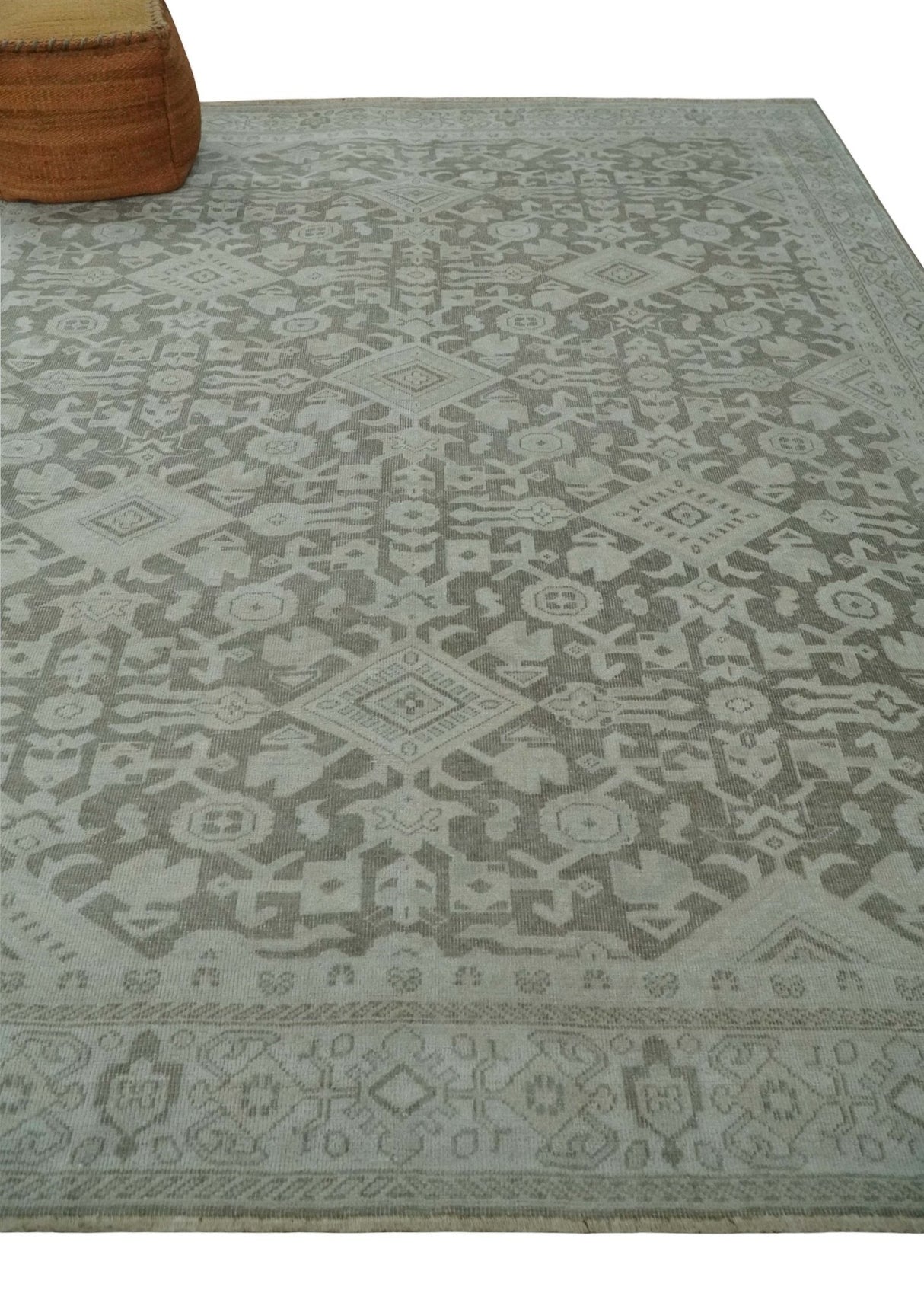 Turkish Design Brown and Ivory 8x10 Hand Knotted Antique Style Traditional Low Pile Wool Rug